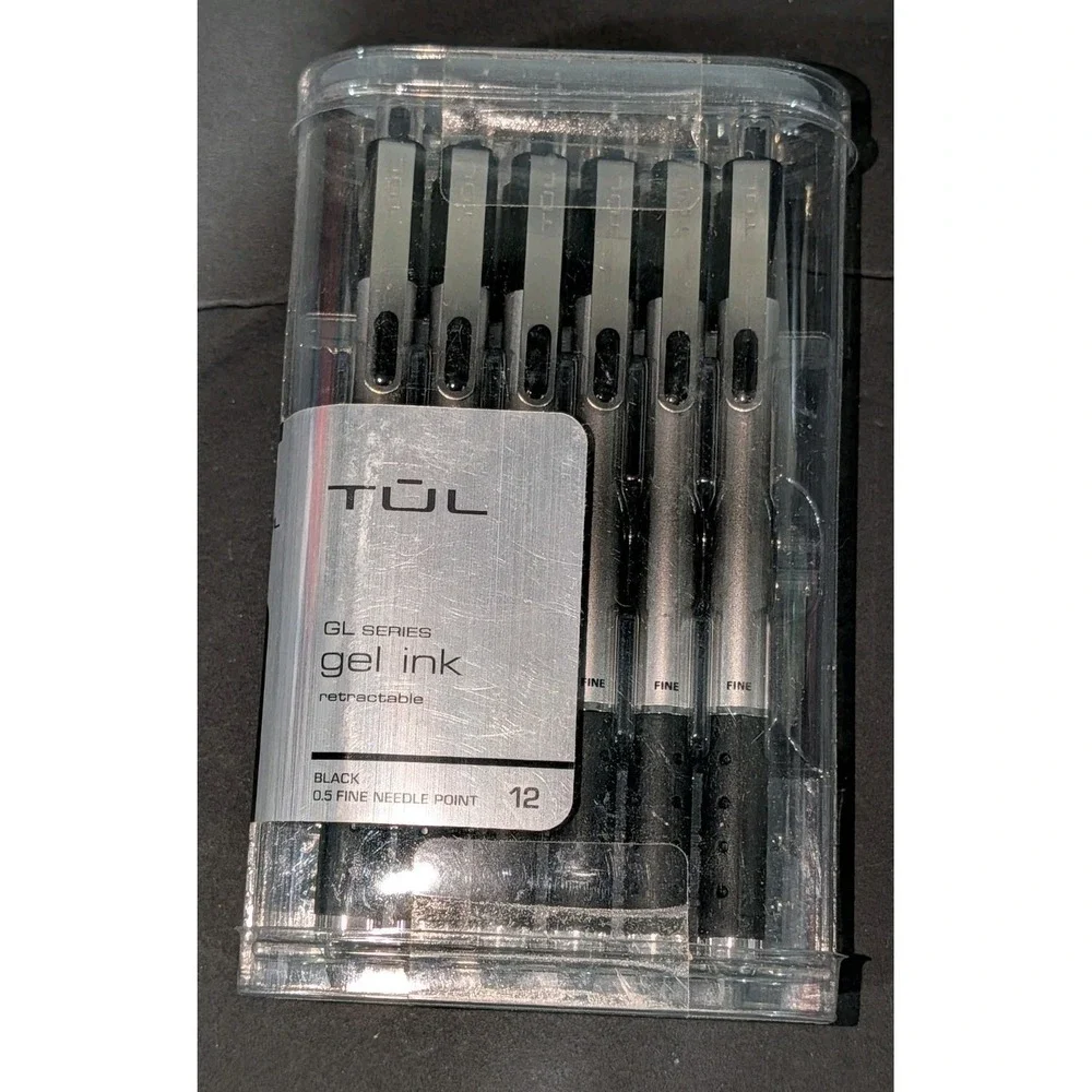 TUL GL Series Retractable Gel Ink Pens Fine Needle Point 0.5mm Black 12 Pack NEW